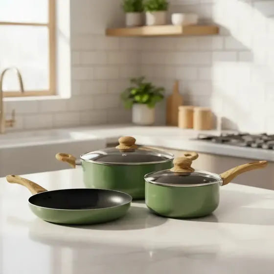 Set Ollas Fary Home Bateria Cocina 5 Piezas Antiadherentes Color Verde