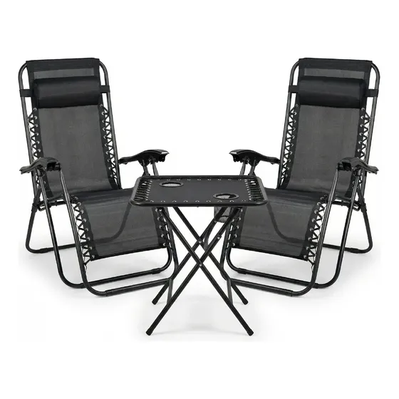 Set Exterior Mesa Auxiliar Con 2 Reposeras Sillas Plegables