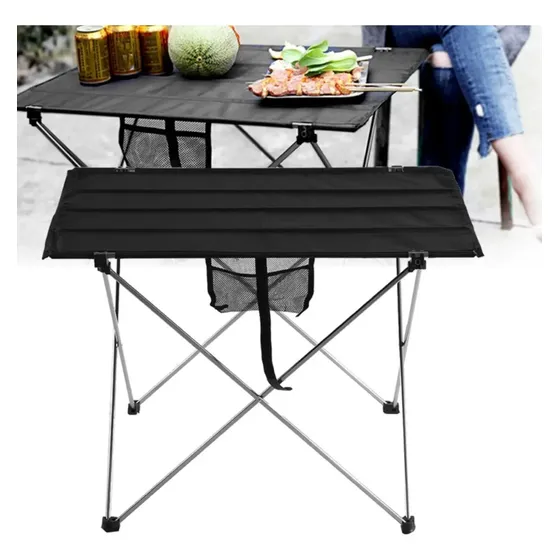 Mesa Plegable Portátil Para Acampar Con Soporte Color Negro