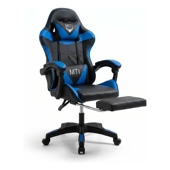 Sillón Silla Gamer Oficina Pc Premium Azul Cuero Sintético