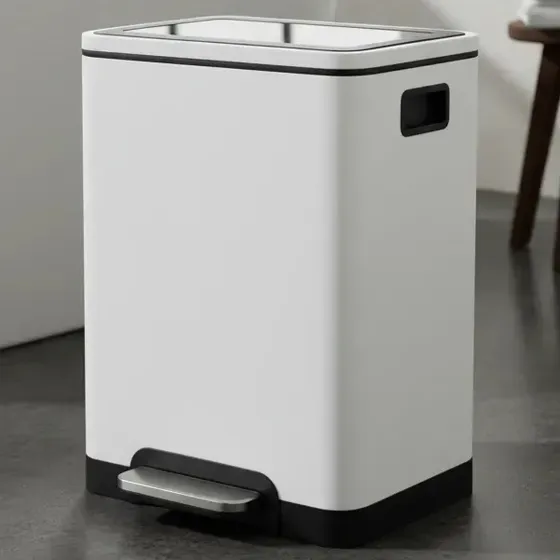 Cesto Doble Residuos 30l Cierre Suave Tacho Basura Acero B Color Blanco