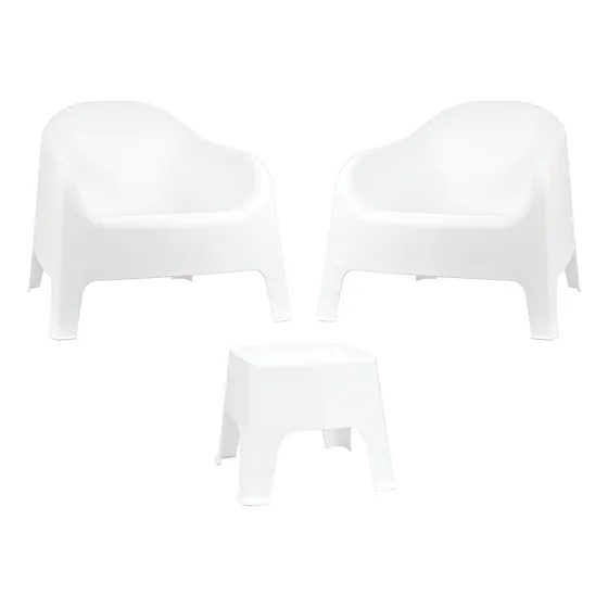 Sillon Plastico Skarpo X2 Apilable+ Mesa Sunset Exterior Color Blanco Gardenlife