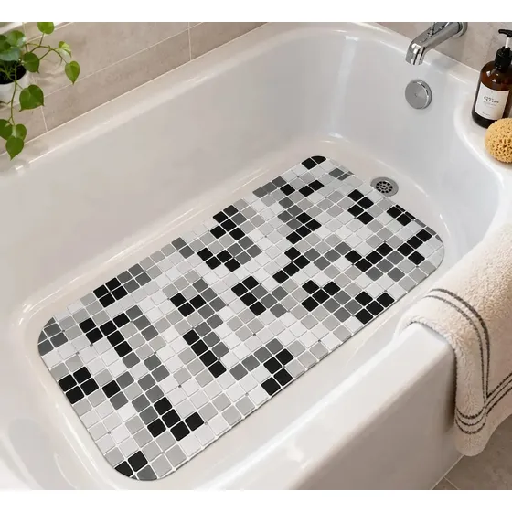 Alfombra Bañera Baño 65x35 Antideslizante Venecitas negro