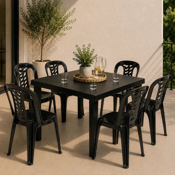 Silla Plastica Apilable De Jardin X6 Bistro Negro Gardenlife