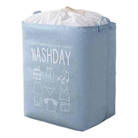 Cesto Canasto Celeste Ropa Sucia Organizador Plegable Tela Tapa | Canasto Lavadero Con Cordón Y Asas Bolsa Laundry Washday Grande Decorativa | Para Dormitorio Baño Lavadero Hogar Levys Bazar