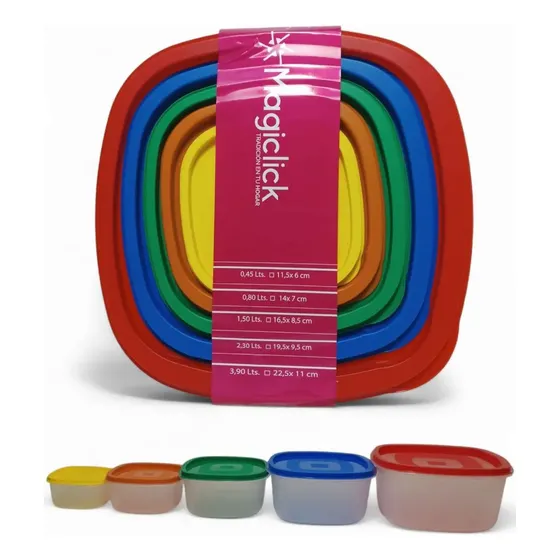 De 5 Tupper Hermeticos Apilables Y De Alta Calidad Color Multicolor