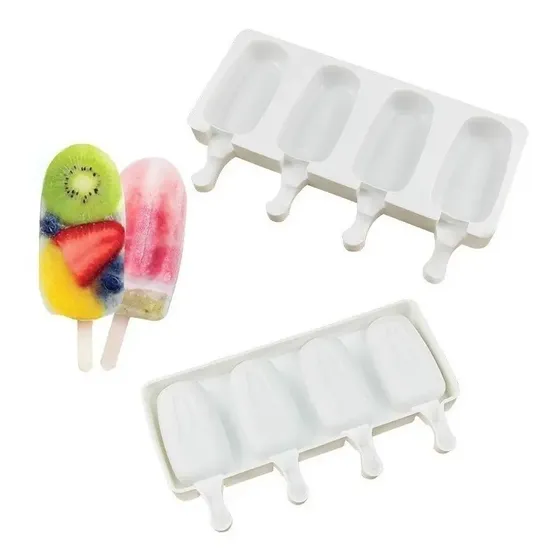 Molde De Silicona Para Helado De Palito Con Capacidad Para Cuatro Unidades Apto Congelador Y Horno Resistente De Facil Limpieza Antiadherente Ideal Para Reposteria Creativa Levys Bazar Blanco