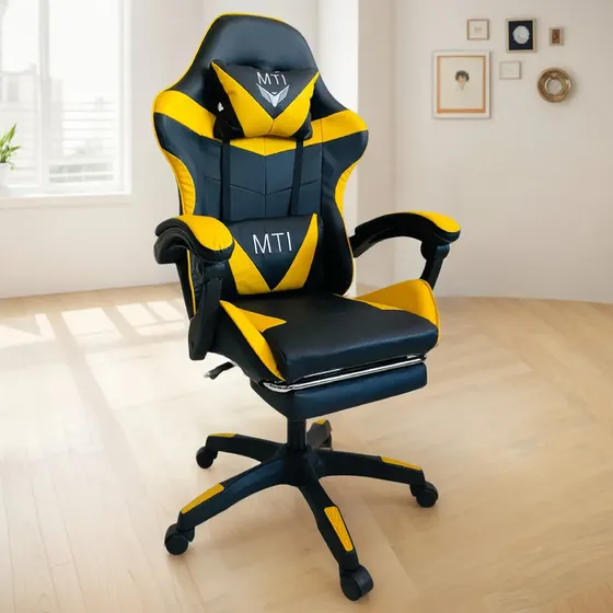 Silla Gamer Ergonomica Mti Infinity Reclinable Apoya Pies Color Amarillo Material del tapizado Cuero sintético