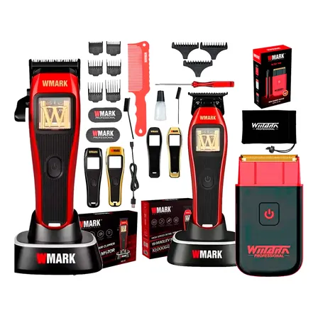 Kit Barberia Wmark Clipper + Trimmer C/acces. + Shaver Negro