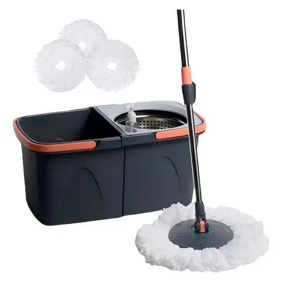 Mopa Centrifuga Trapeador Mti Giratoria Lampazo Y 2 Baldes Negro/naranja