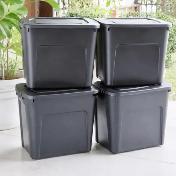 Cajas Organizadoras Plastica Eco Box 80 Lts Color Negro X4 Gardenlife