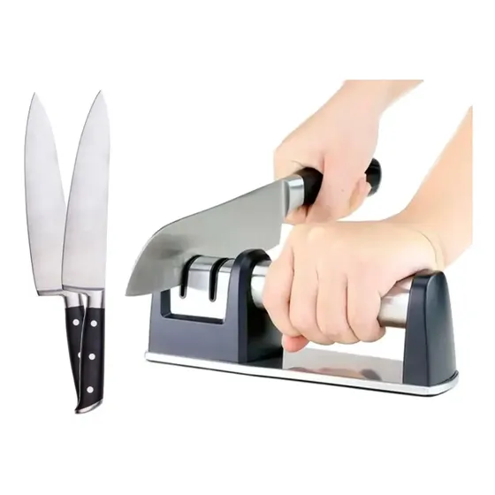 Afilador De Cuchillos Metalico Manual LIBERCAM AFCU-55 Chuchillo Cuchilla Mango Color Plateado/Negro