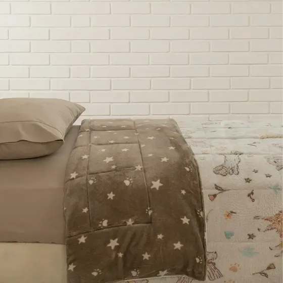 Acolchado Reversible 1 Plaza Brilla En La Oscuridad Perritos