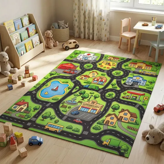 Alfombra Vinílica Infantil Pista Ciudad Niños Shade Master 1.2 M 80 Cm Infantil