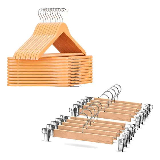 Kit 40 Perchas De Madera Común + 40 Perchas Pantaloneras