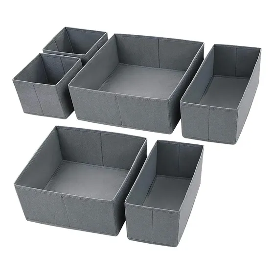 Set X6 Organizador De Cajones Para Ropa Interior Tela Color Apilable Multiuso Escritorio Joyas Costura Maquillaje Accesorios Oficina Hogar Gris oscuro