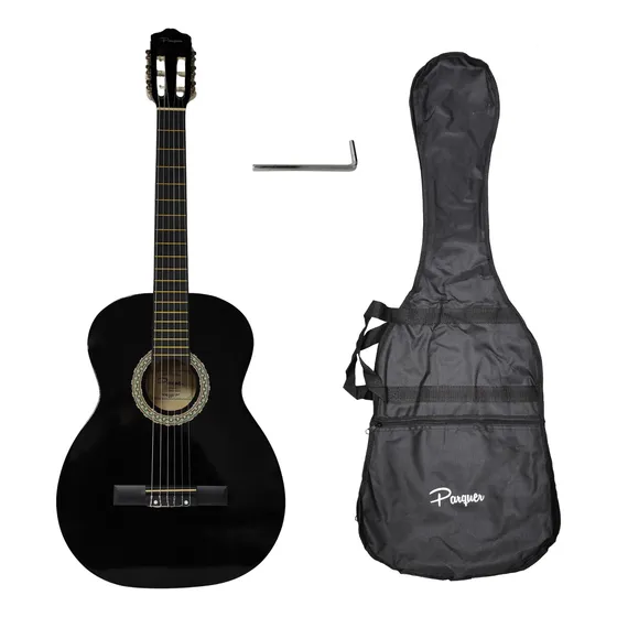 Guitarra Clásica Criolla Parquer Custom Negra Mate Funda