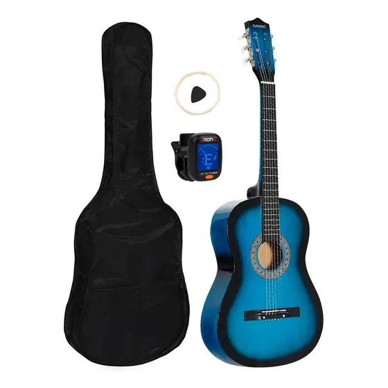 Guitarra Estudio Criolla Madera Gadnic + Estuche Transporte + Afinador + Trastes Cuerdas Nylon y Cobre Madera Tilo Color Azul
