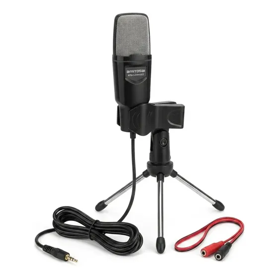 Micrófono Con Trípode Para Computadoras O Celulares optimizado para grabación de voz, con conector 3.5mm stream, gaming, podcast Mts-clearvoice Amitosai