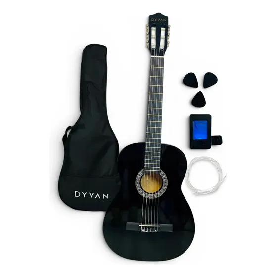 Guitarra Criolla Clasica Dyvan Para Diestro Con Accesorios Negro