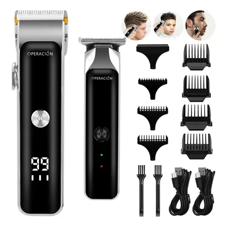 Máquina Cortapelo Pantalla Lcd Cuchilla Lavable Negro