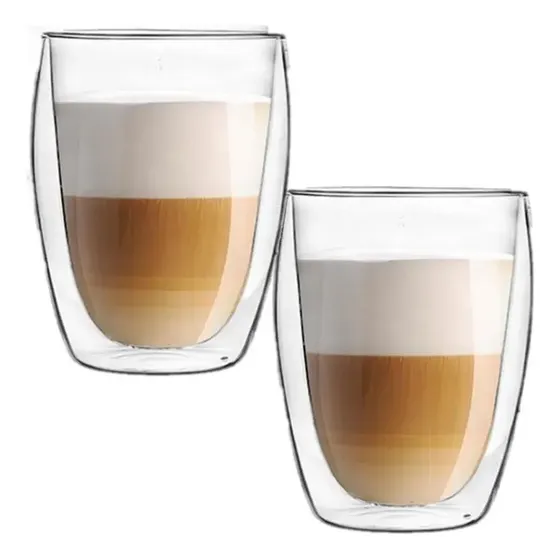 2 Tazas Larhaus Barista Latte Jarro Vaso Doble Vidrio 350cc Color Transparente