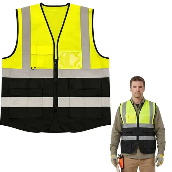 Chaleco Reflectivo Seguridad Refractario Fluo Bolsillos Moto Con Cierre 4 Bandas Reflectivas Raitot