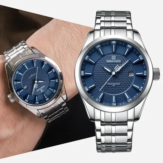 Naviforce Moda Clásico Acero Inoxidable Cuarzo Reloj Hombre