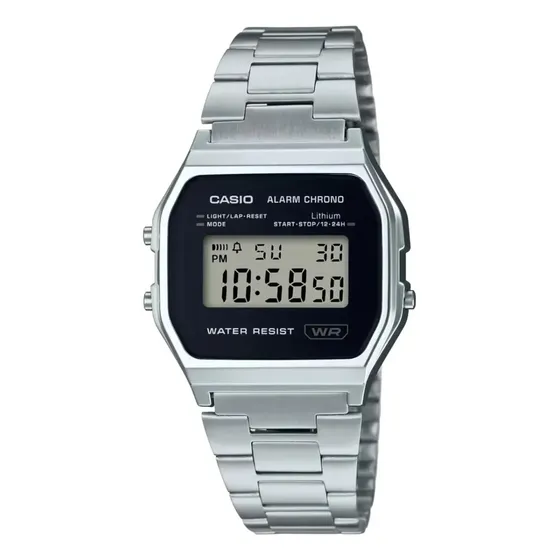 Rejoj Casio Vintage A-158wea Unixes Digital Luz Alarma Plateado Negro