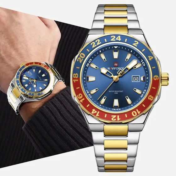 Naviforc Moda Luxo Empresarial Acero Inoxidable Reloj Hombre