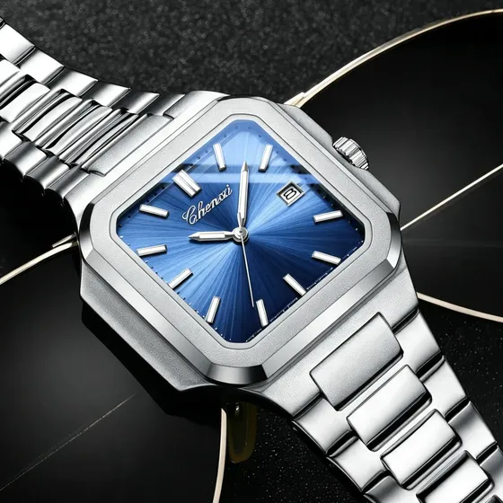 Reloj De Pulsera Cuadrado Con Fecha Hombre