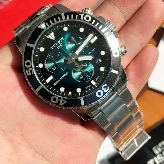 Reloj Tissot Seastar 1000 Chronograph De Acero Verde Plateado