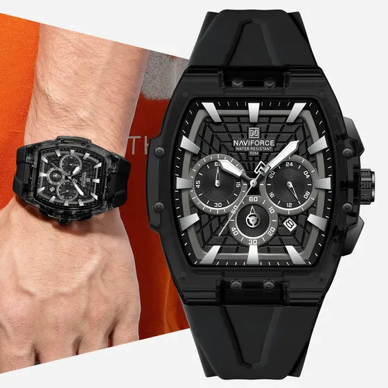Naviforc Lmpermeable Moda Caja Tonel Cronógrafo Reloj Hombre