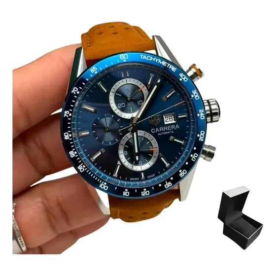 Relógio Tag Heuer Carrera Chronograph Autom. Pulsera De Cuar Marrón Azul
