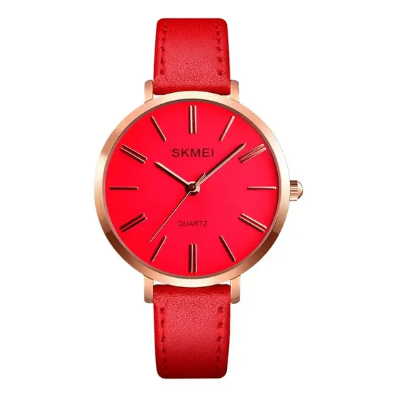 Reloj Mujer Skmei 1397 Cuero Ecologico Minimalista Elegante Color de la malla Rojo Color del bisel Dorado