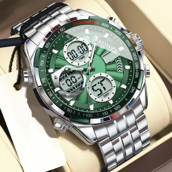 Reloj Electrónico Led Con Doble Pantalla De Hora Digital Plateado Verde