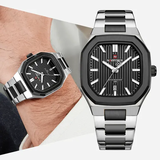 Reloj De Hombre Naviforce De Acero Inoxidable Y Forma Poligo