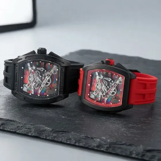 Pack 2 Relojes Esqueleto Malla Silicona Hombre