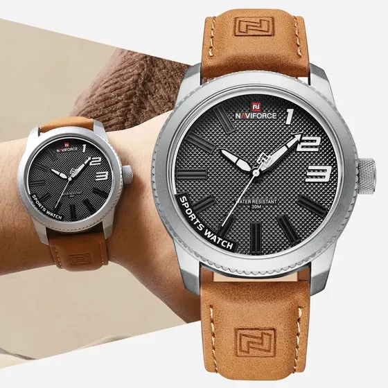 Naviforce Correa De Cuero Lmpermeable Cuarzo Reloj Hombre