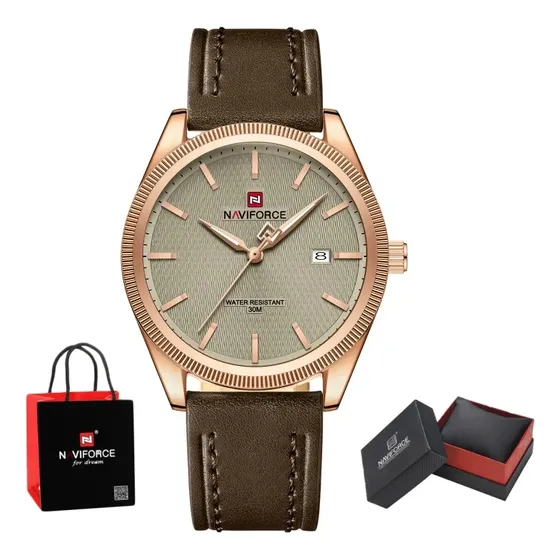 Naviforce Moda Cuero Empresarial Cuarzo Reloj Hombre~regalo