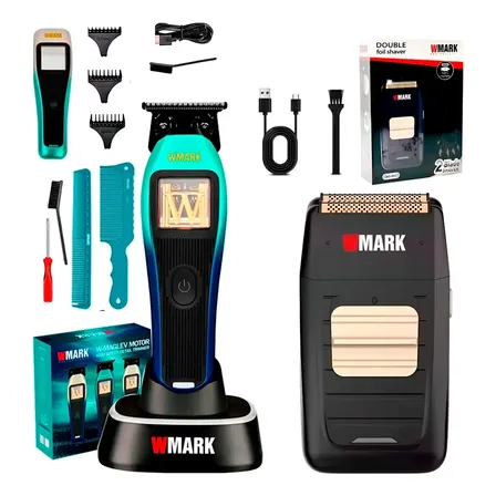 Kit Wmark Trimmer C/2 Fundas 10000 Rpm + Shaver Inalámbrica
