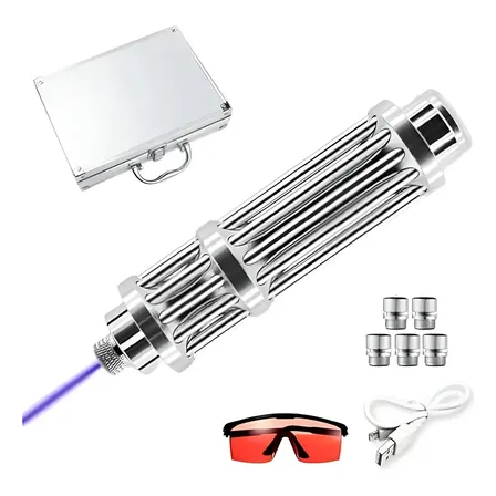 Puntero Laser Azul Metal Ultra Potente Recargable En Maletin Azul