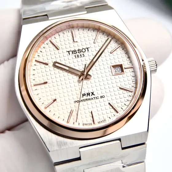 Reloj Automático Bicolor Tissot Prx Powermatic 80 Plateado