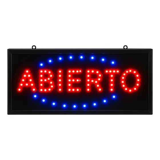 Cartel Led Luminoso Abierto 48x25cm 220v Azul Rojo Hytoshy