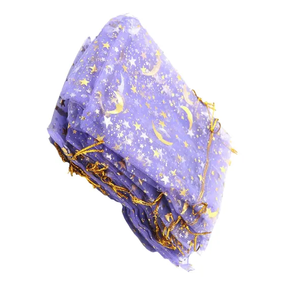 100 Bolsas De Gasa Con Cordón Con Estampado De Estrellas Y L
