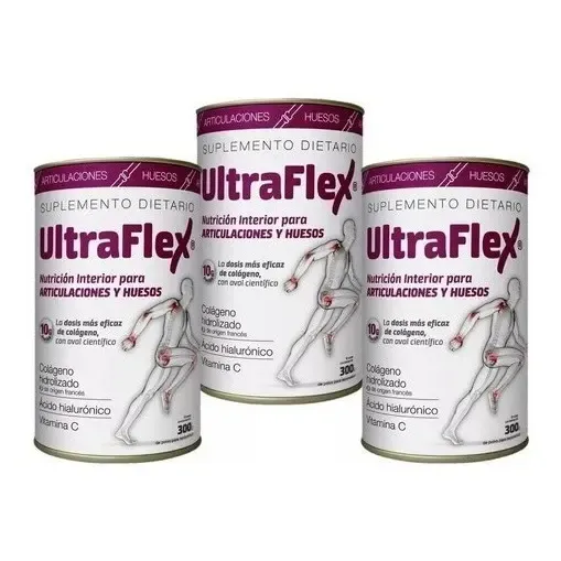 Pack X 3 Suplemento Ultraflex Colágeno Sabor Limón Pote 300g