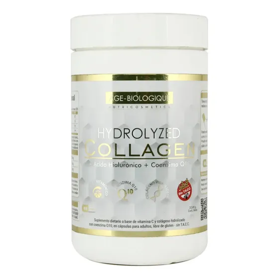 Collagen Hydrolyzed Colágeno Ac. Hialurónico Coenzima Q10 Vitamina C 60 Capsulas Age Biologique® Sin Sabor