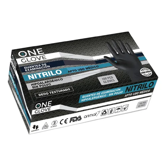 Guantes De Nitrilo Negro Reforzado Con Anmat Caja X 100u