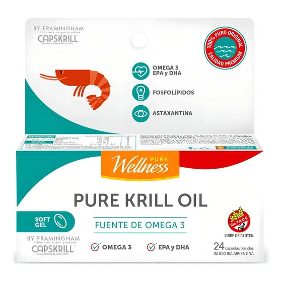 Framingham Omega 3 Pure Wellness Aceite Krill 500mg 24 Cápsulas Libre Gluten