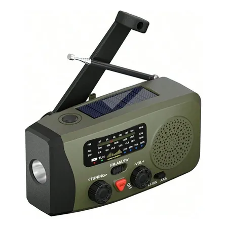 Radio Emergencia Solar Manivela Am Fm Verde Oscuro